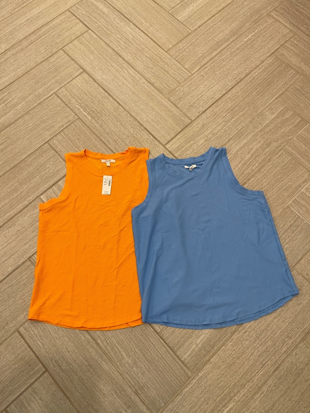 Two Maurices Ribbed Tanks in Orange and Light Blue